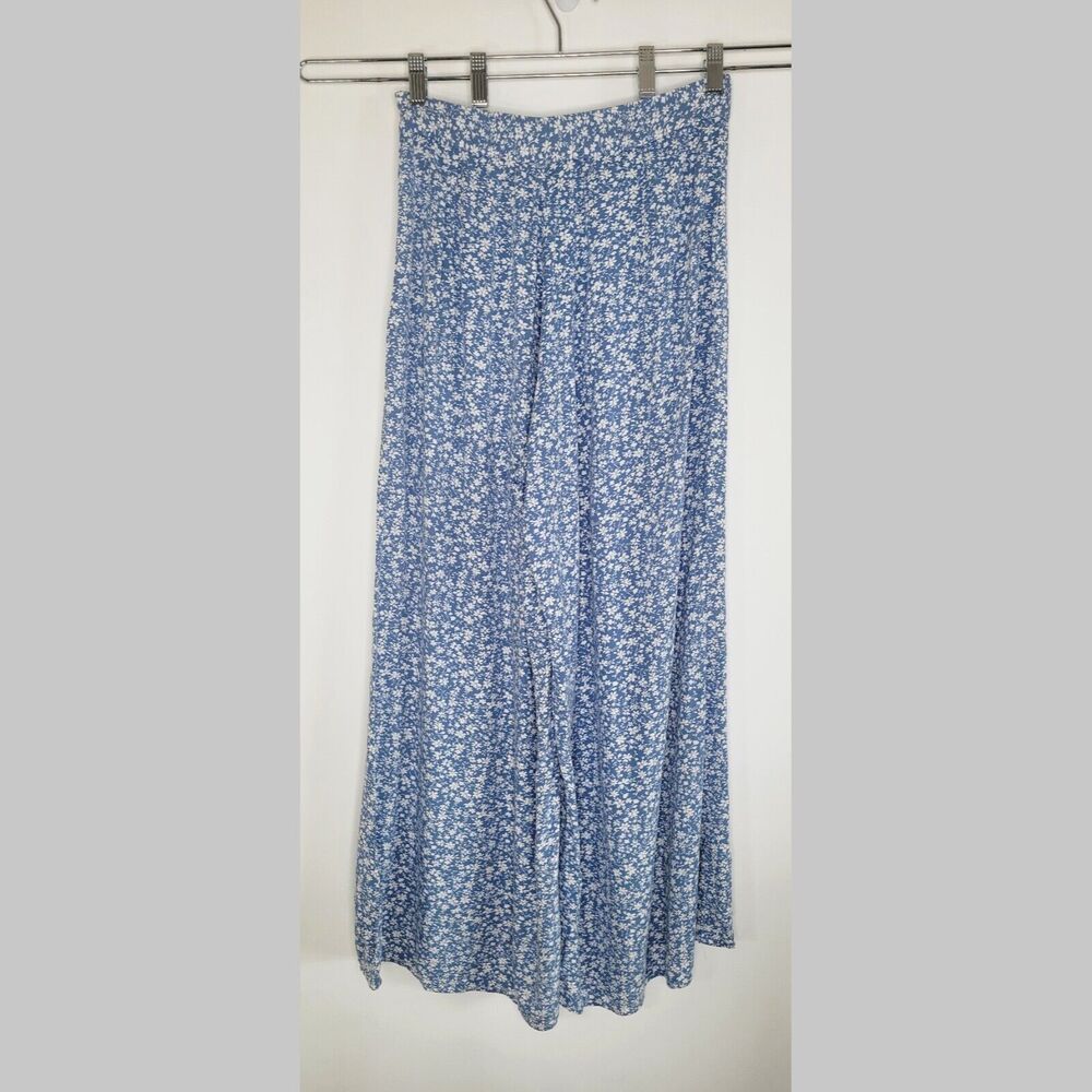 LUUKSE Blue Ditsy Floral Pants Size 26" High Waisted Super Wide Leg Rayon